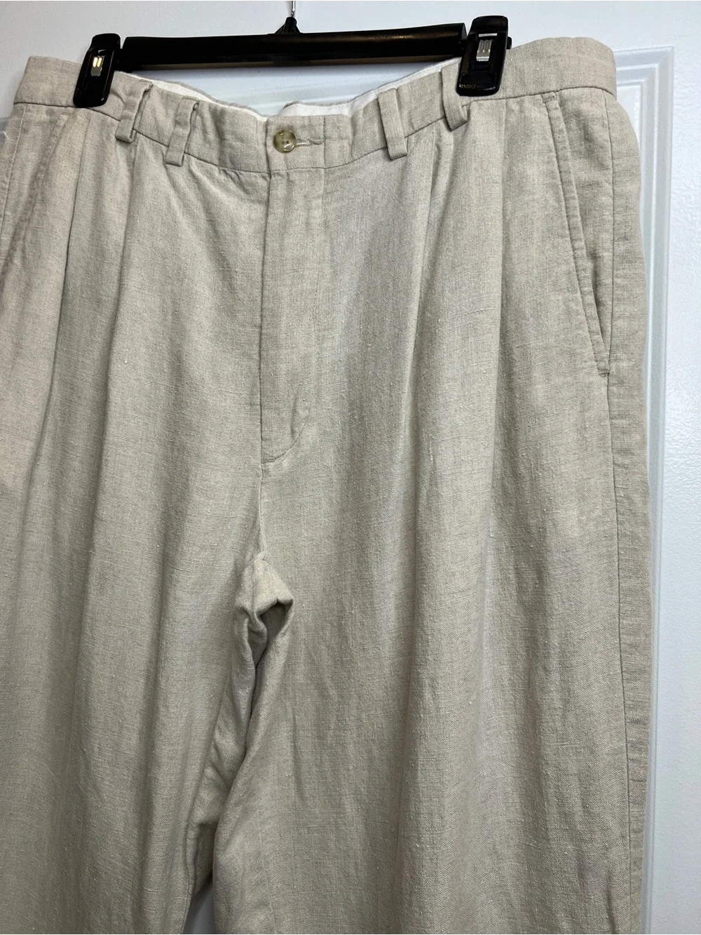 Turnbury Mens Natural Tan 100% Linen Pleated Cuffed Pants Trousers 36x30